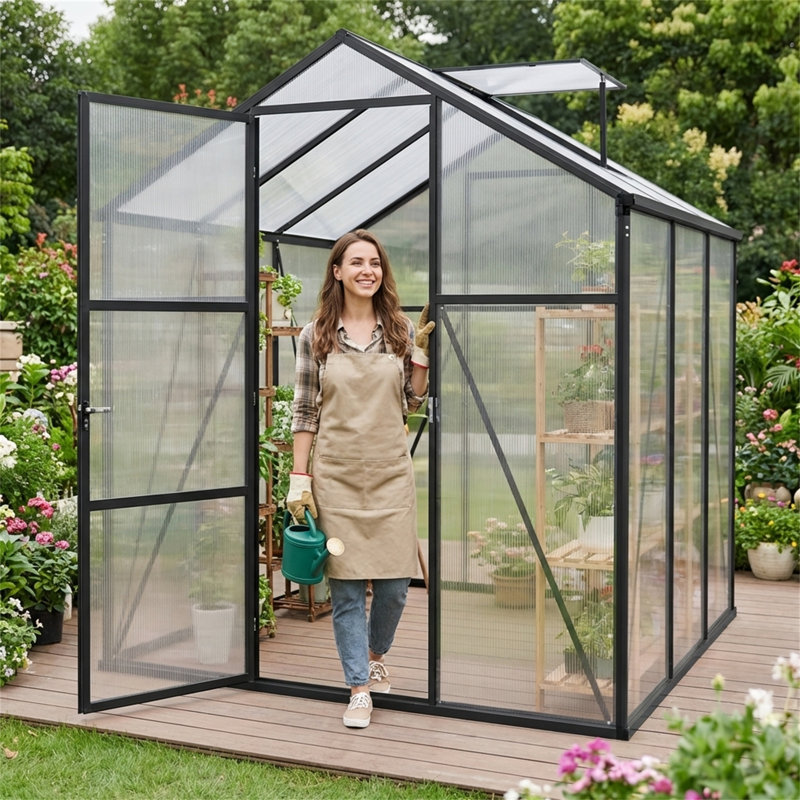 Serre en aluminium 6X6Ft coupe-vent, L 6,1 pi x P 6,1 pi