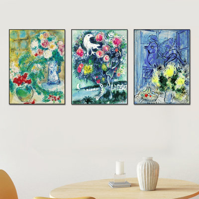 "Art encadré", ensemble de 3 toiles par Marc Chagall, série d'art mural n ° 35 pour les décorations de bureau à domicile (cadre de couleur bois mince, 18 po x 24 po chaque pièce)