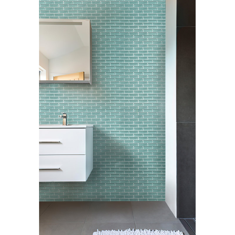 1" x 3" Glass Brick Joint Mosaic Wall & Floor Tile, Light Blue