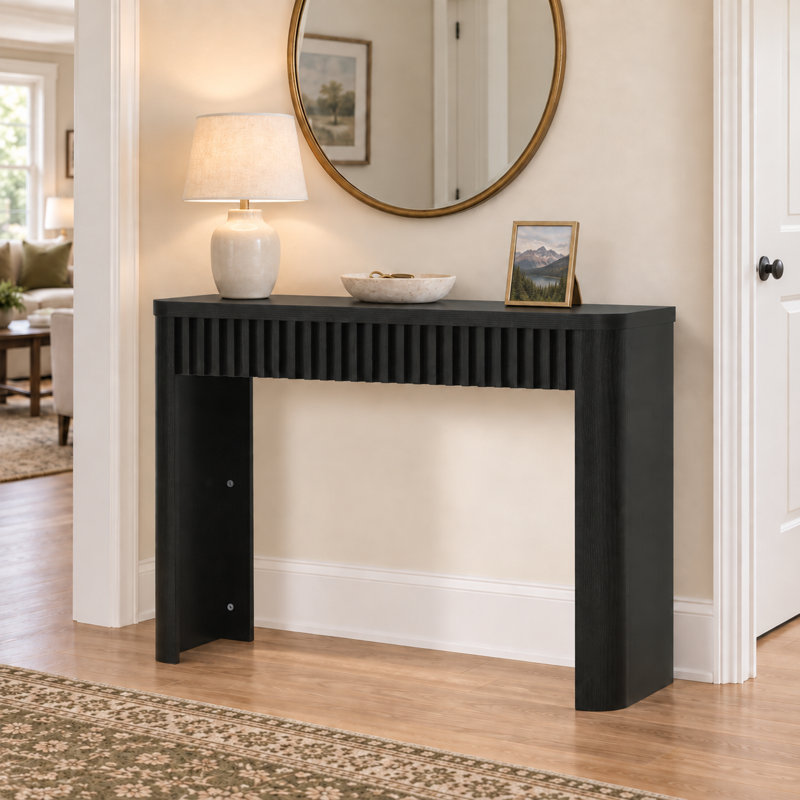 Console cannelée de style moderne Mid-Century de 39,4 po Abdel, H 29,5 po x l 39,4 po x P 11,8 po, Chêne noir