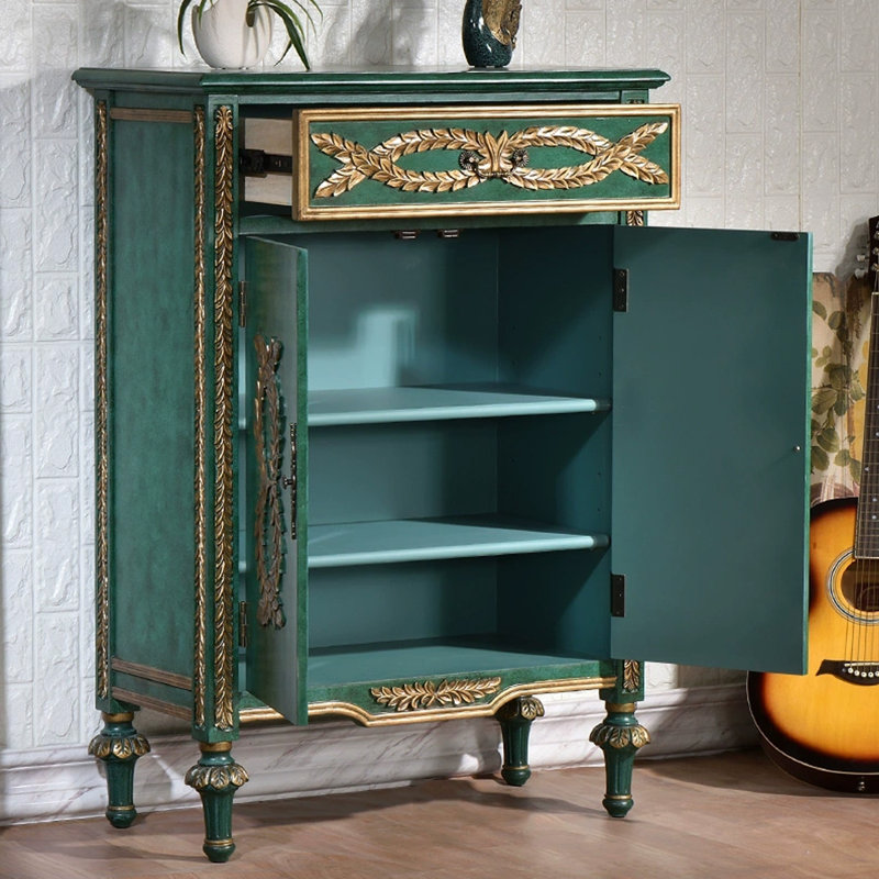 Banc de rangement pour chaussures en bois manufacturé vert