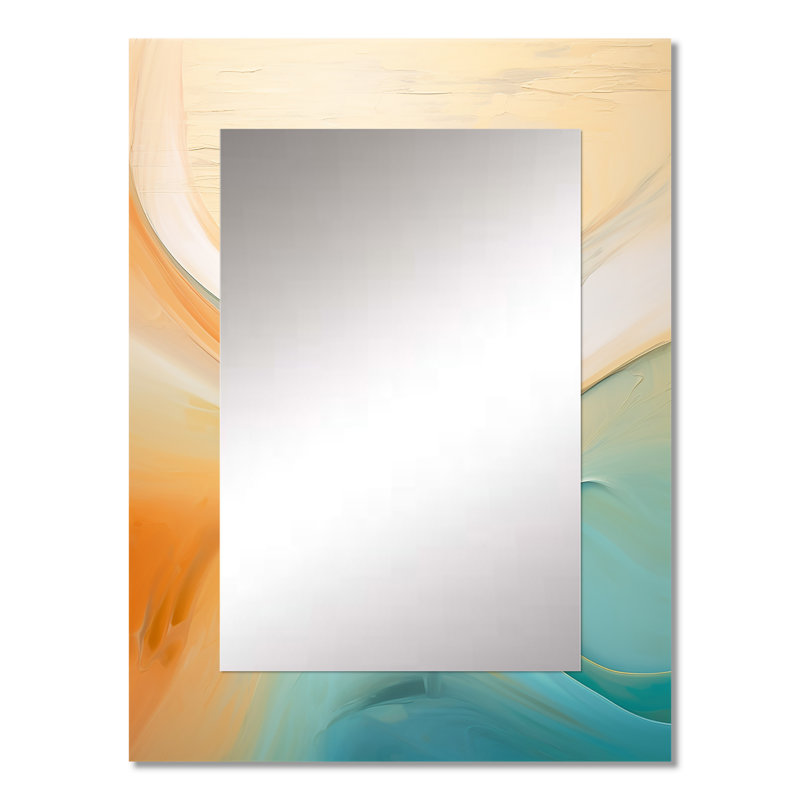 Vague turquoise se brisant sur le rivage - miroir mural géométrique unique, miroir bleu, impression d'art en métal