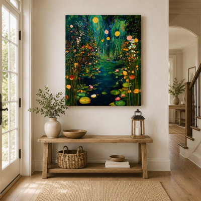 Art mural sur toile Lantern Meadow Waterway | Floral, botanique, nature, impression sur toile pour le décor de chambre à coucher de salon
