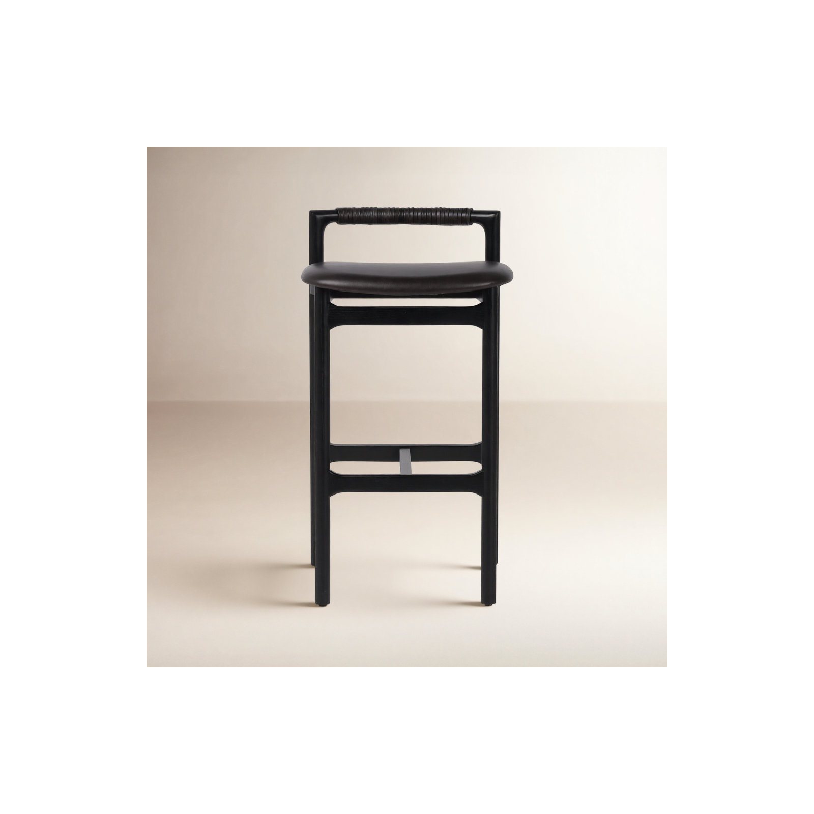 Solene Leather Stool, Bar Stool (30" Seat Height), Sonoma Black/Genuine Leather, Brushed Ebony
