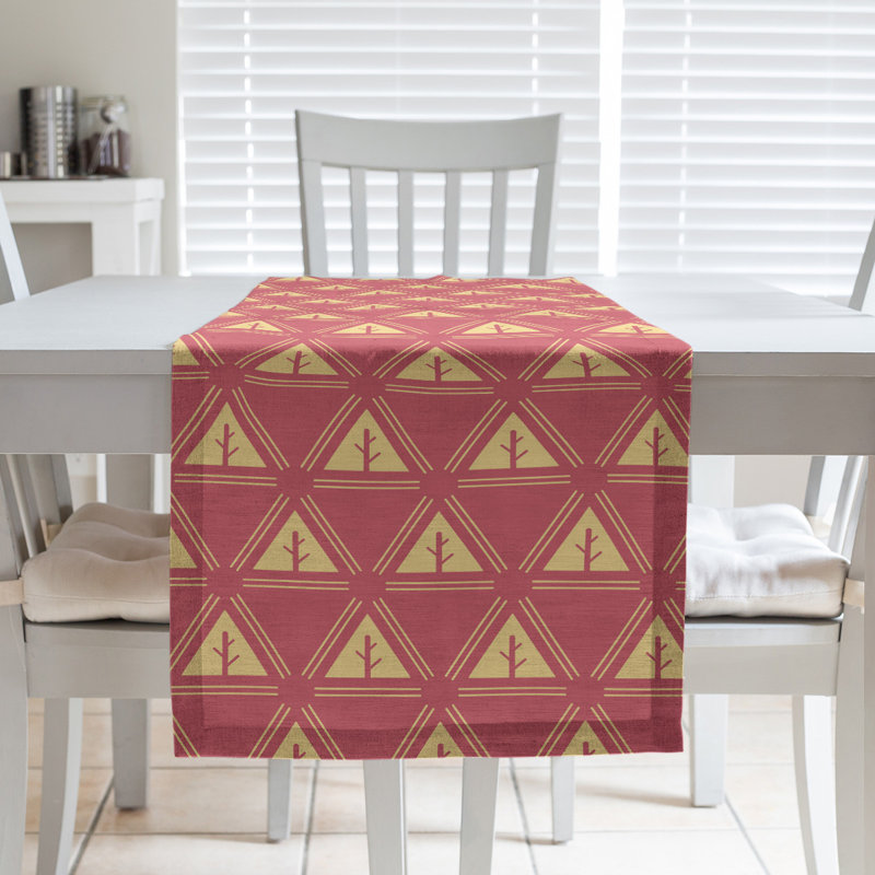 Chemin de table d’arbre minimaliste classic Barbra, 16 po x 72 po, Rouge / doré