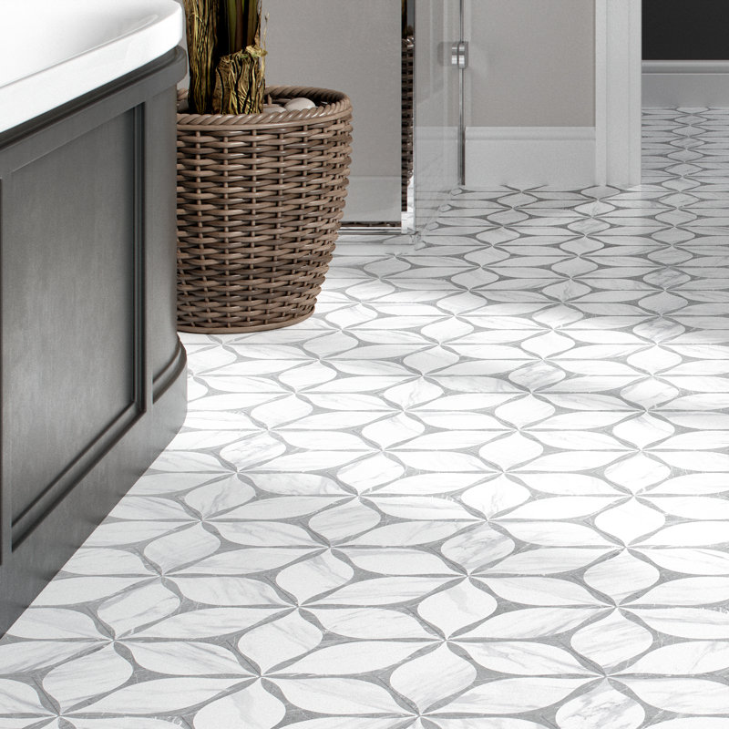Corola Hexagon 7.7 in. x 8.9 in. Matte Porcelain  Floor and Wall Tile, White/Gray