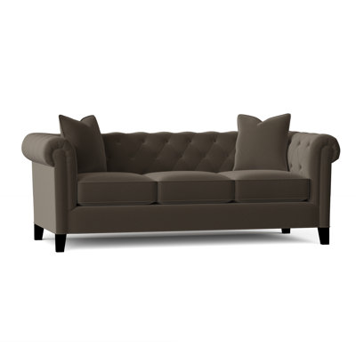Canapé Chesterfield en velours à accoudoirs roulés avec coussins réversibles 82 po Caspar