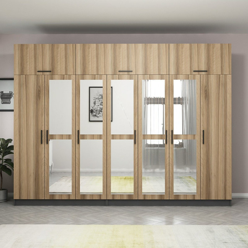 Elina Manufactured Wood Wardrobe, 235cm H x 315cm W x 52cm D, Brown
