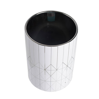 Pot à fleurs en céramique blanc et argent 6,3 po x 8,7 po avec motif géométrique