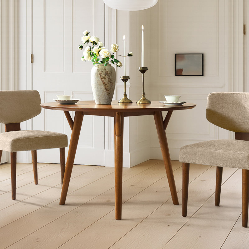 Germa Mid-Century Modern 45" Round Dining Table with Solid Wood Legs, Acorn