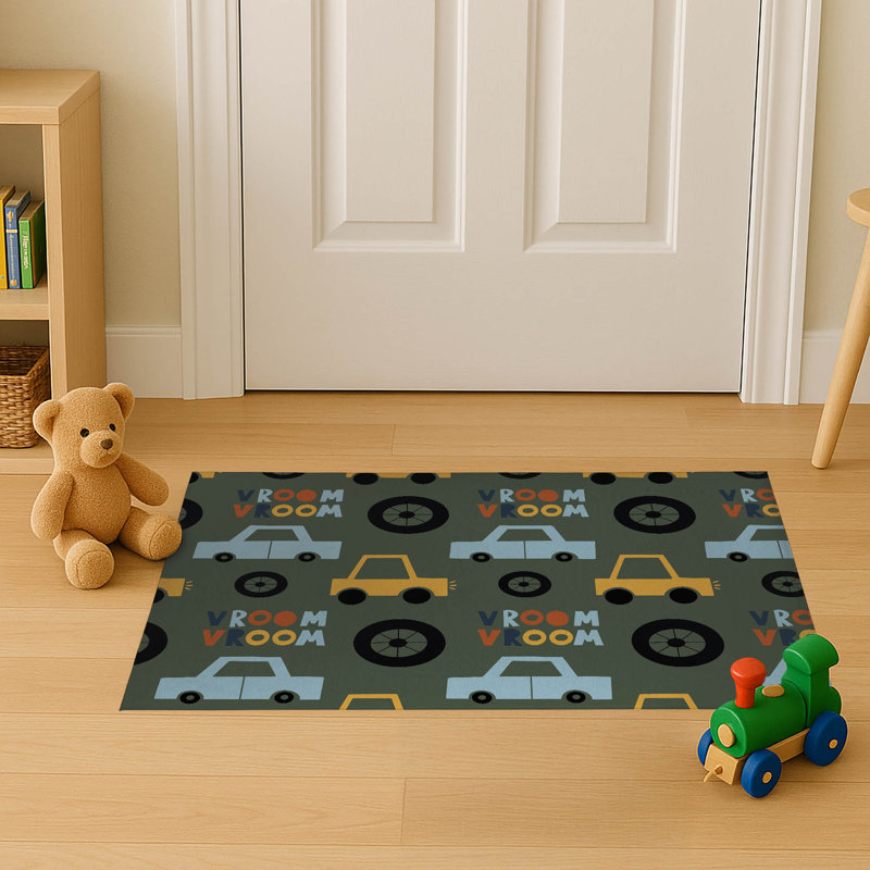 Vroom vroom Colorized Indoor Doormat, Chimichurri/Gold/Orange, 24" W x 36" L