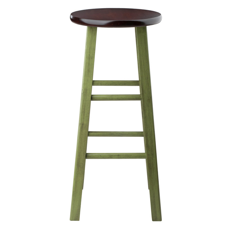 Tabouret de bar Azaya, Bois de noyer rustique / finition verte, Tabouret de bar (hauteur de siège de 29,1 po), 1