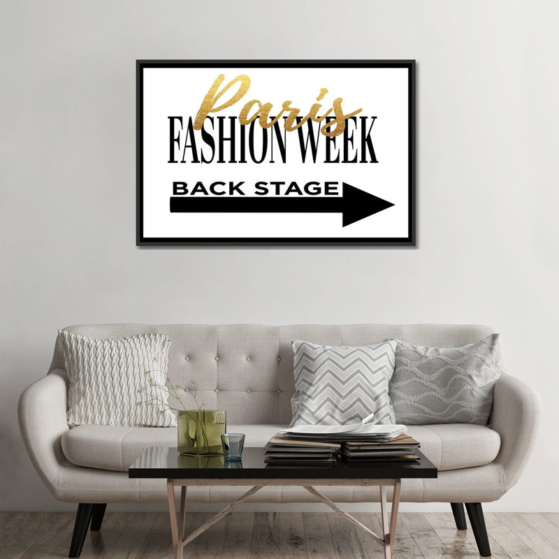 " Fashion Week Paris Gold " by Amanda Greenwood, 40" H x 60" W x 1.5" D, Black Framed Canvas