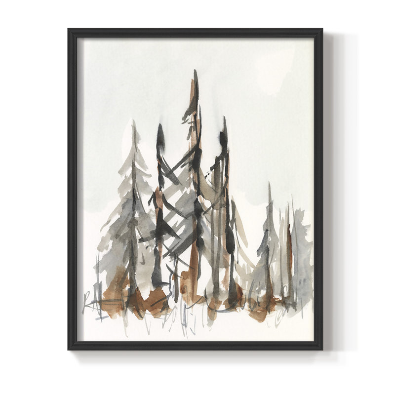 Rustic Evergreen II, reproduction encadrée - bois massif, H 14 po x l 11 po, Noir