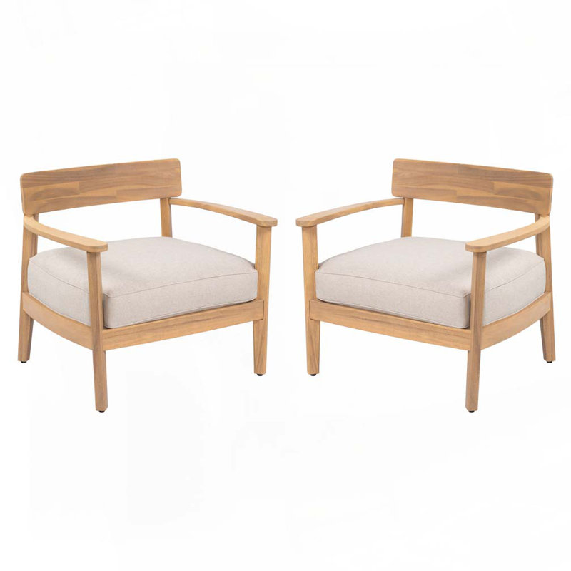 Fauteuil club d'extérieur en bois d'acacia avec coussin de siège
