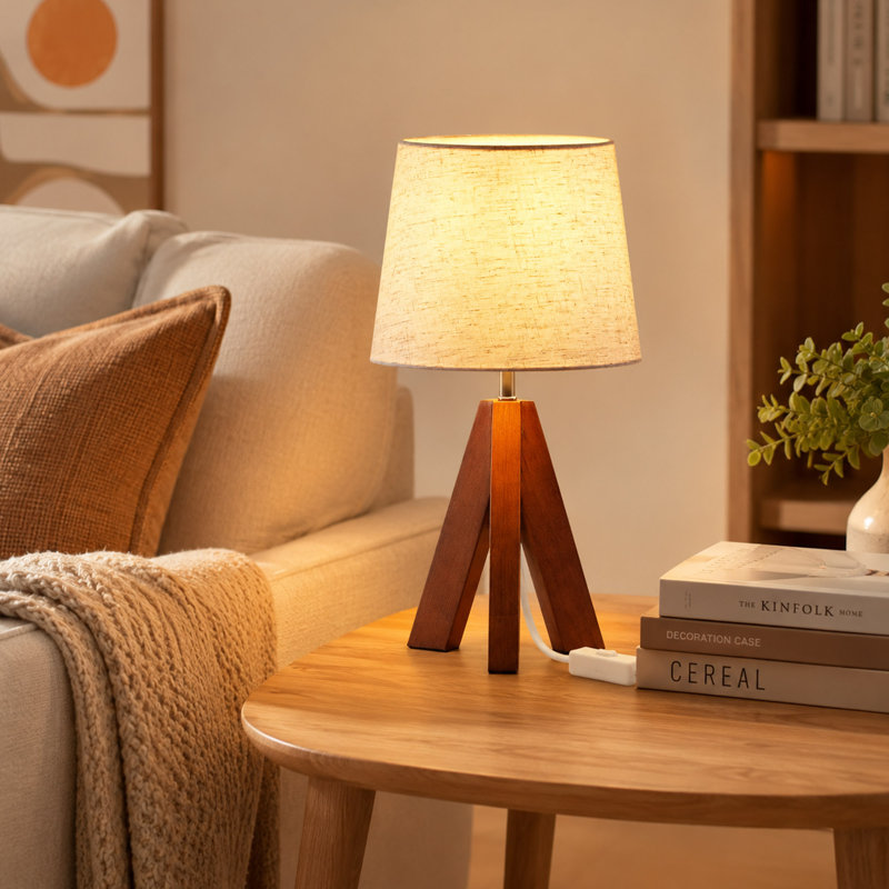 Lampe de table trépied de 35,5 cm avec abat-jour en lin