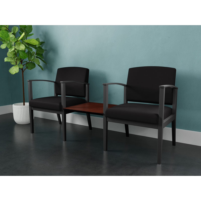 Structure tandem 2 places avec table centrale en acier Amherst, Cerise Canyon, Gris anthracite, Portes ouvertes en tissu noir