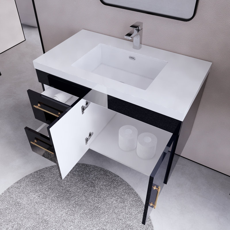 Hebersham 35.44'' Single Bathroom Vanity with Acrylic Top, Navy Blue