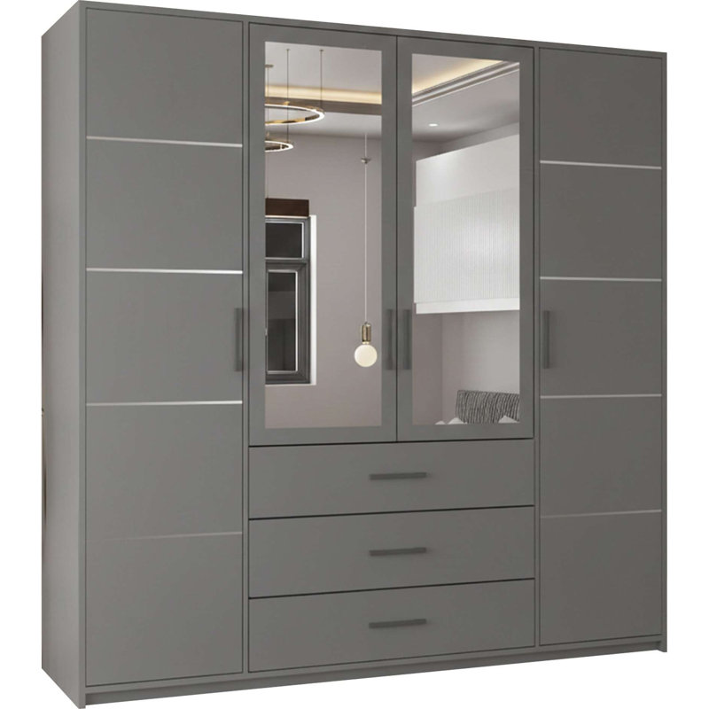 4 Door Manufactured Wood Wardrobe, Grey