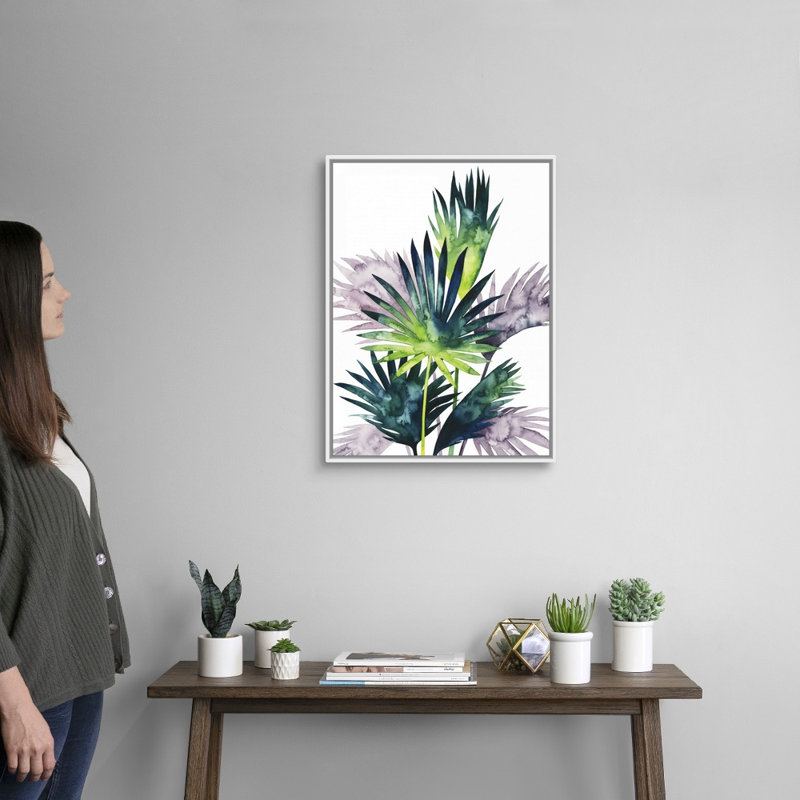 Art mural sur toile Twilight Palms III, Toile avec cadre blanc, H 26 po x l 20 po