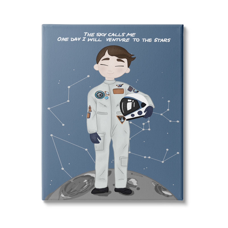 «One Day Venture To Stars Boy Astronaut Moon» par - Impression, Toile tendue, H 20 po x l 16 po x P 1,5 po