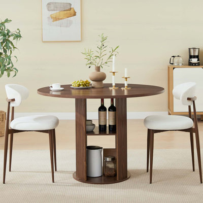 Table de salle à manger ronde de 47,24 pouces avec deux chaises, style campagne moderne, rangement à deux niveaux, idéale pour les petits espaces