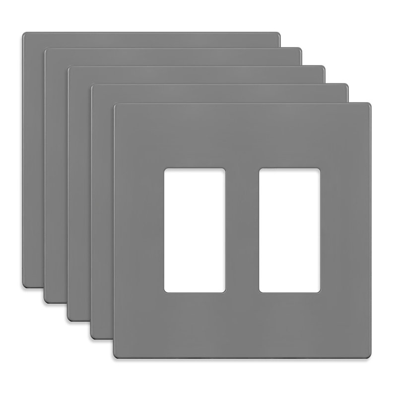 Enerlites Screwless 2-Gang Midsize Rocker Wall Plate - Gray, Gray