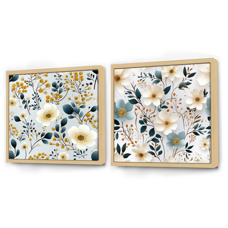 Adeline - Ensemble de 2 collages carrés floraux, Cadre flottant brun, H 36 po x l 73 po