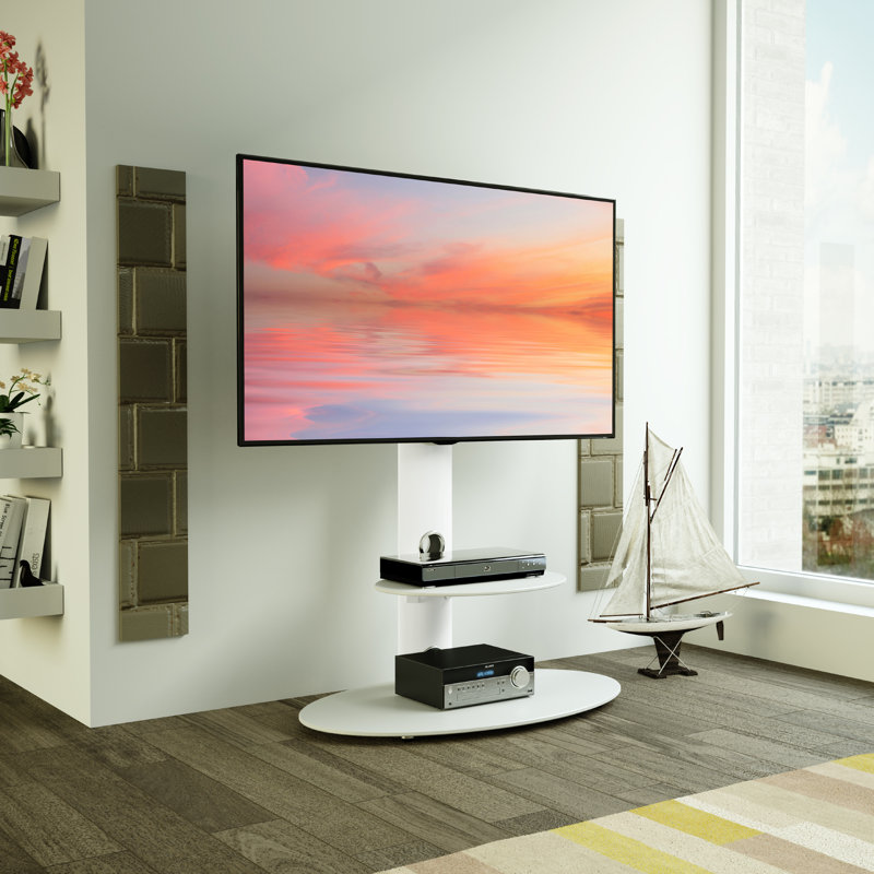 Meuble télé pour téléviseur de 65 po ou moins Chazen, Blanc avec blanc