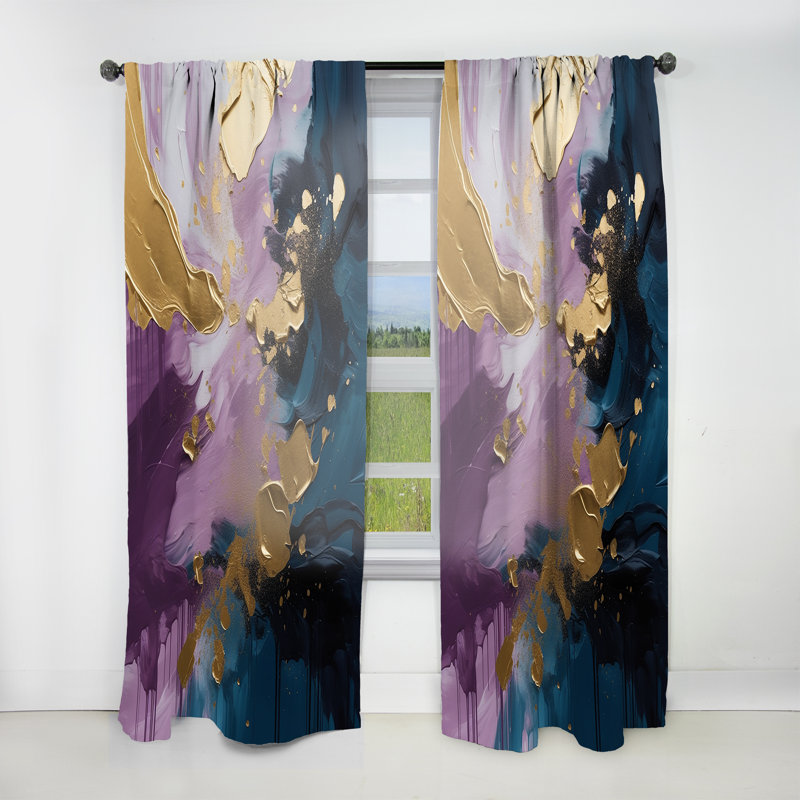 Darbonne - Réalité mauve et bleue sur toile IV - Rideau en velours moderne - obscurcissant - 1 panneau, L 52 po x L 95 po