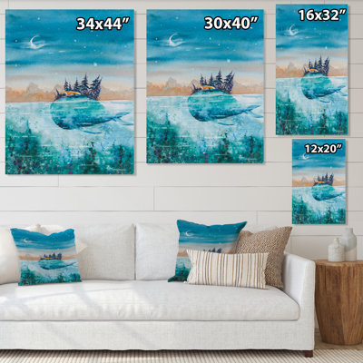 Whale And Fox In Fairy Tale Landscape - Children''s Art Canvas Wall Art Print