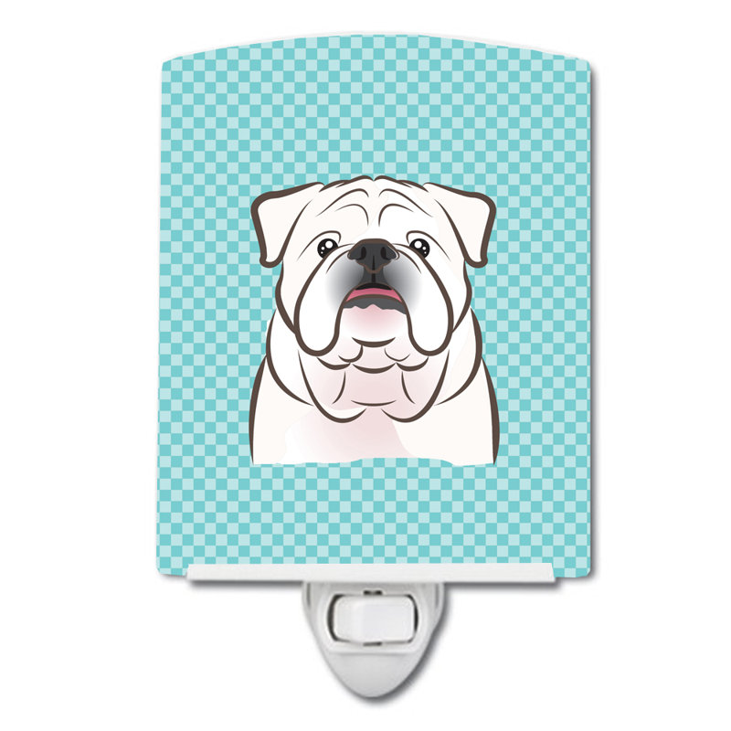 Éclairage de nuit en céramique damier de braque teckel, Bleu, Bouledogue anglais blanc