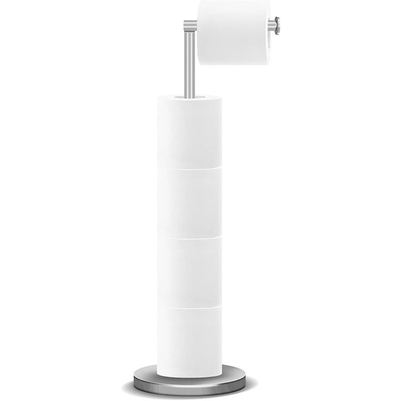 Porte-papier hygiénique sur pied en acier inoxydable avec rangement de réserve, pour 3 à 4 rouleaux, finition brossée
