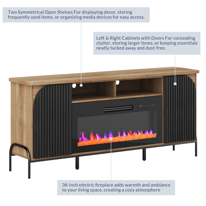 Camel 68 Inch TV Stand with Electric Fireplace and Cabinets