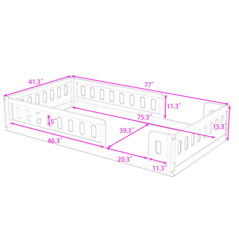 Lit plateforme simple en bois avec garde-corps semi-fermé, Blanc