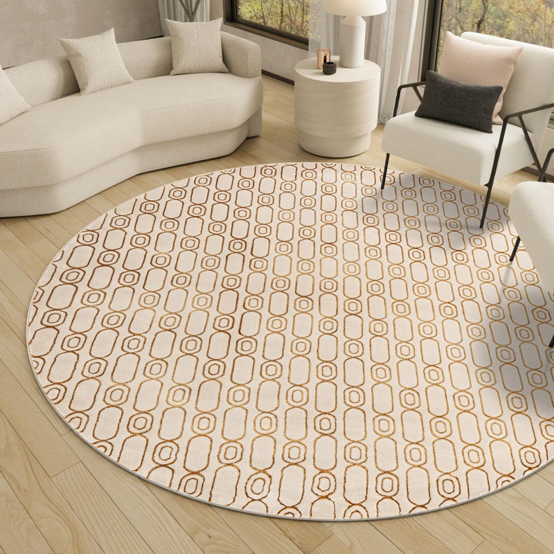 Latitude Run® Column Nikica Rug White and Gold, Round 6'1"