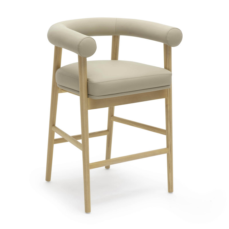 Tabouret de comptoir en cuir Spara, Taupe