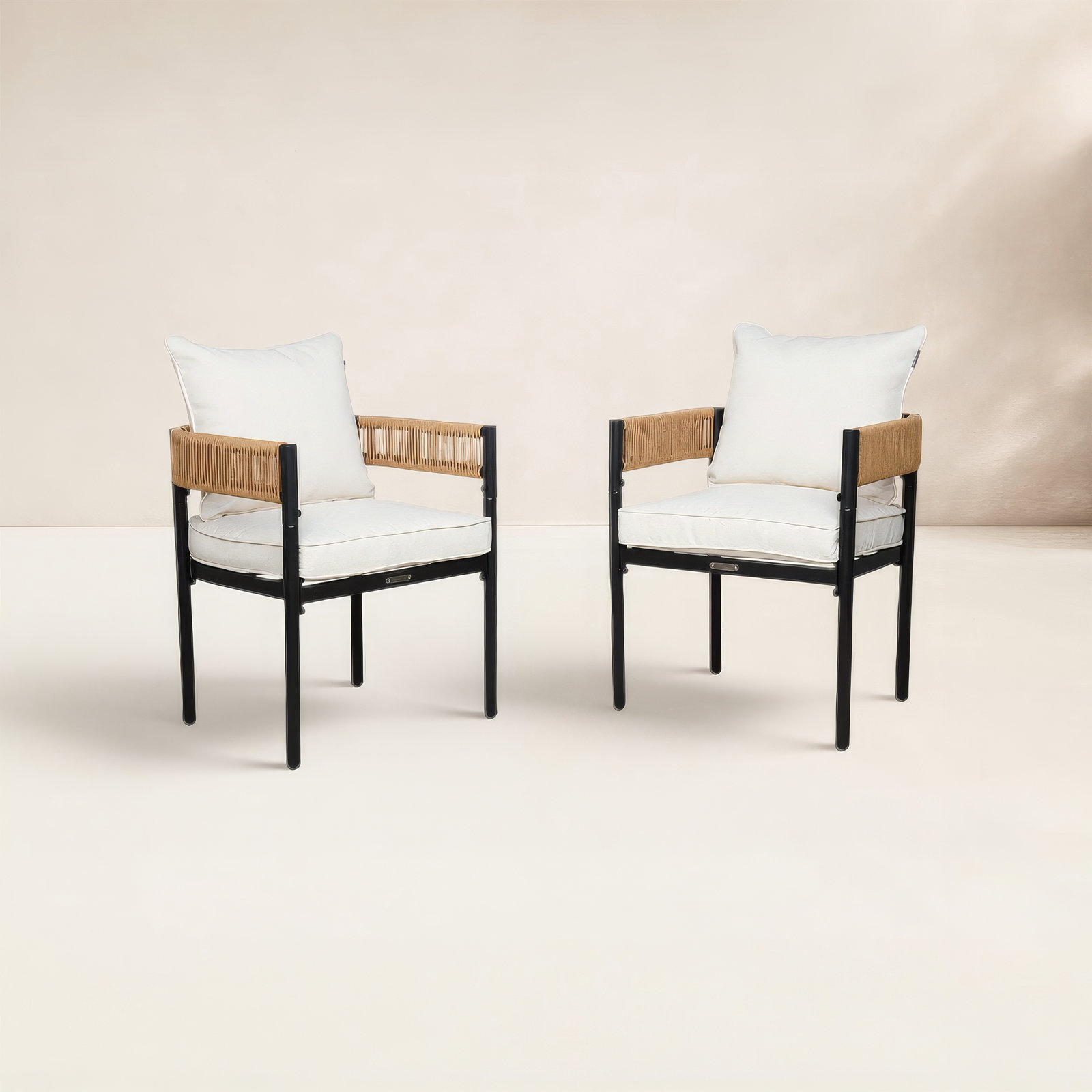 Outdoor Dining Chair With Cushions Set Of 2, White/Natural
