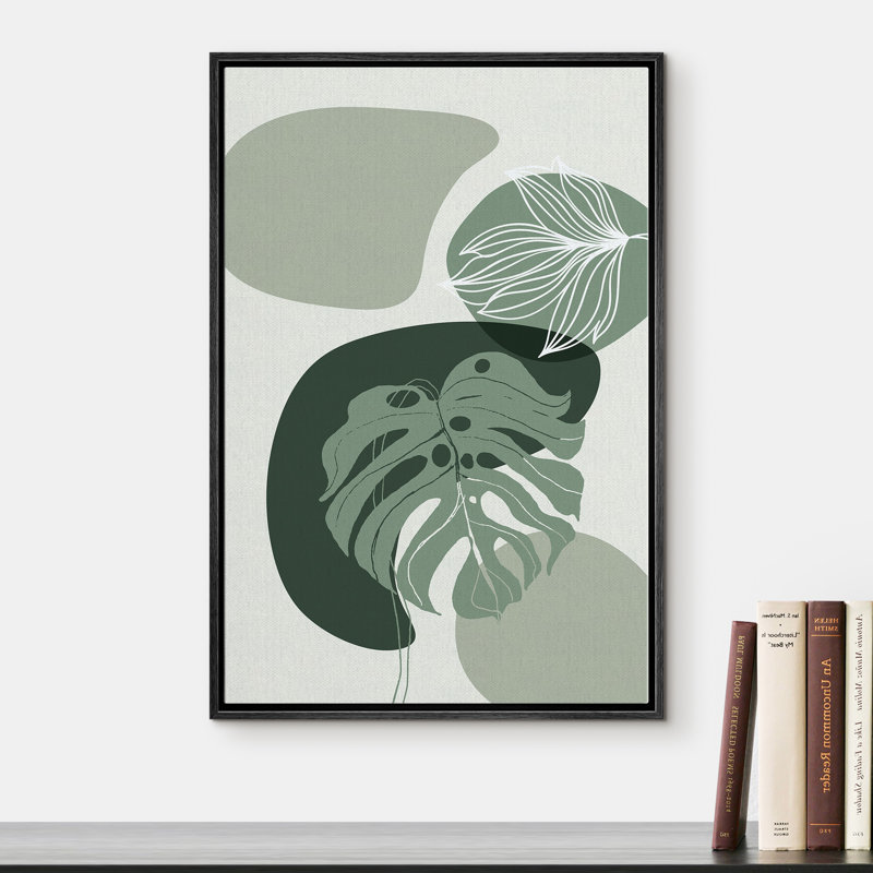 Signe, reproduction d'art sur toile encadrée, art mural vert Monstera et feuille blanche, plantes florales, art numérique, art moderne, tropical, coloré, frais pour le salon, la chambre à coucher, le bureau - 24 po x 36 po - blanc