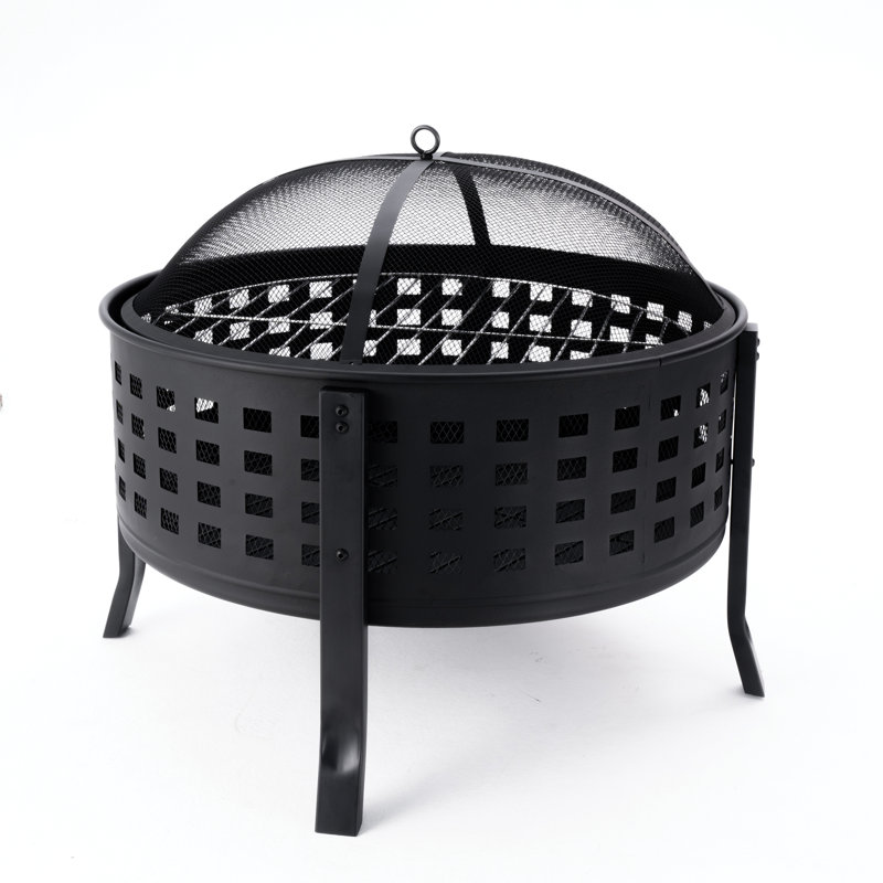 Foyer d'extérieur au feu de bois rond en acier de 27 pouces avec grille de cuisson et pare-étincelles Deko Living