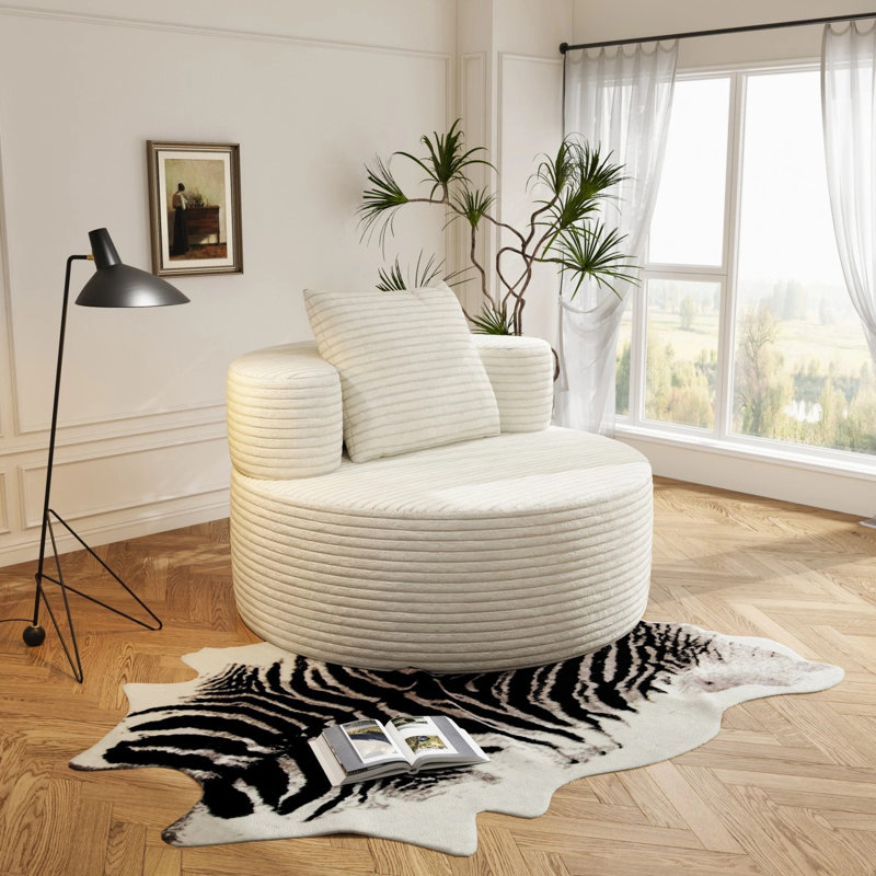 Fauteuil d'appoint rond surdimensionné et sans dossier, Blanc