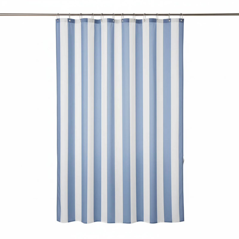 Waterproof Striped Polyester Shower Curtain For Modern Bathrooms, Blue/White