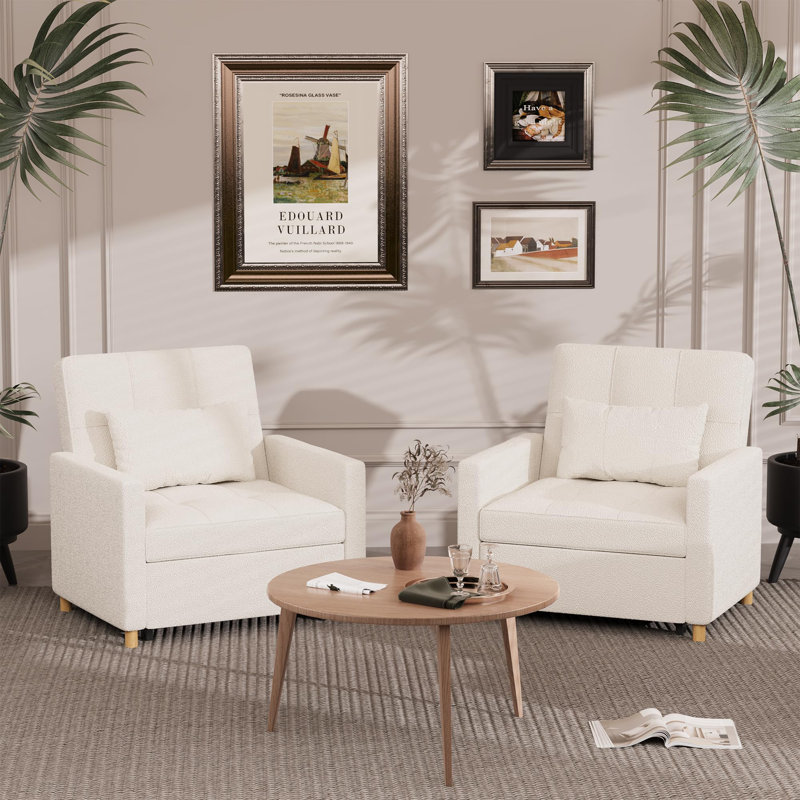 Chaise convertible rembourrée Maleah, Teddy blanc