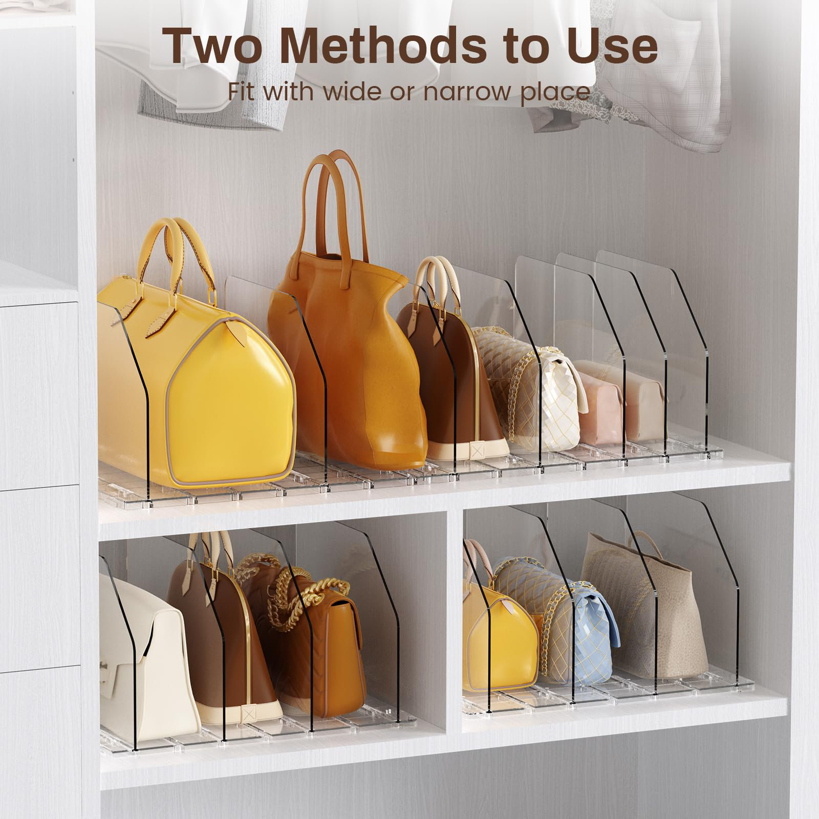 2 Pack Acrylic Purse Organizers - Adjustable Closet Shelf Dividers For Handbags