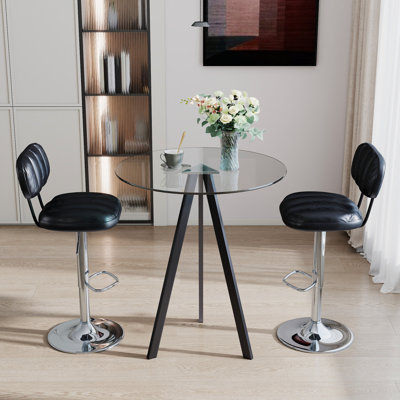 Ensemble de bar moderne, table en verre de 31,5 po + 2/4 tabourets en polyuréthane pour îlot de cuisine