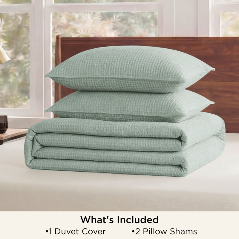 Ensemble de housse de couette à tissage gaufré 100% coton Essential Collection, Vert sauge