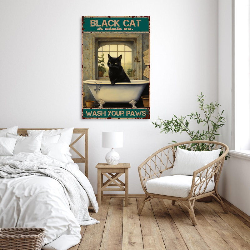 " Black Cat Sink Co - 1 Piece Rectangle Graphic Art Print On Wrapped Canvas ", L 16 po x H 20 po
