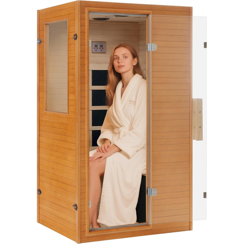 Infrared Home Sauna,Canadian Hemlock Wooden Indoor Sauna Room with LCD Control Panel, Bluetooth Speakers