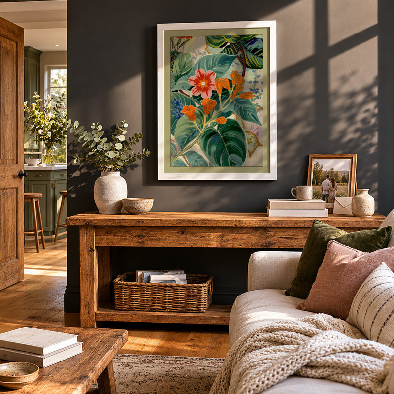 Flowering Study Botanical - Framed Print, A2 - 59.4 x 42.0 cm, White