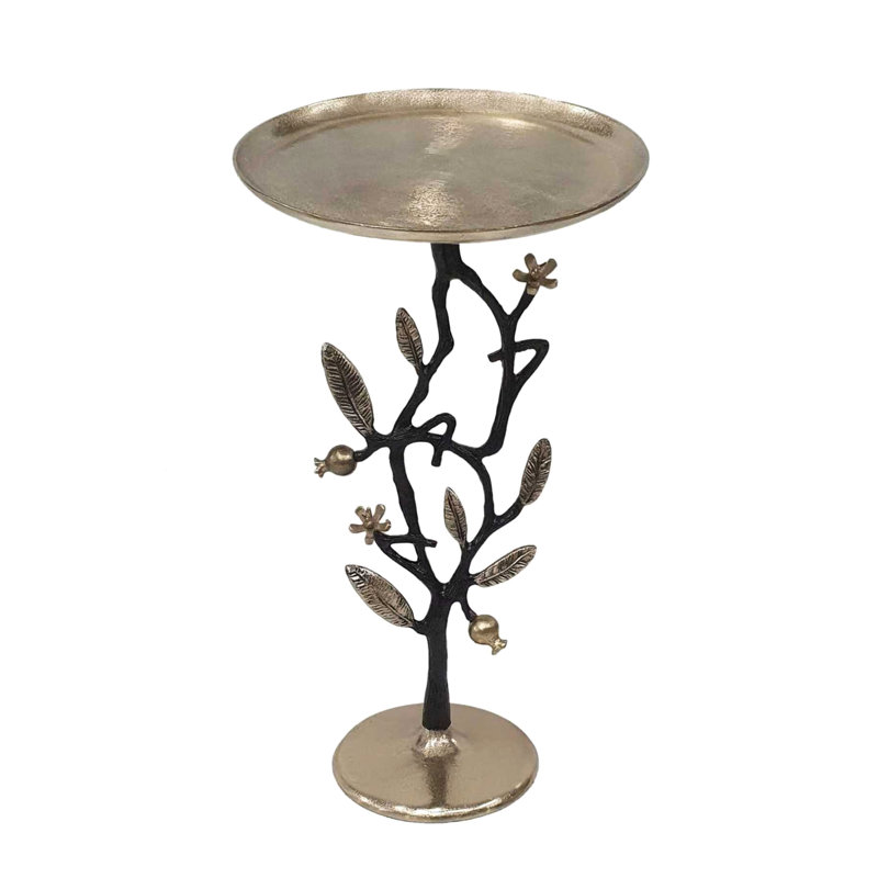 Table d'appoint en aluminium noire et dorée de 13,8 x 13,8 x 24 pouces avec grenade complexe, table de bout noble, présentoir ou support à plante mesurant le charme